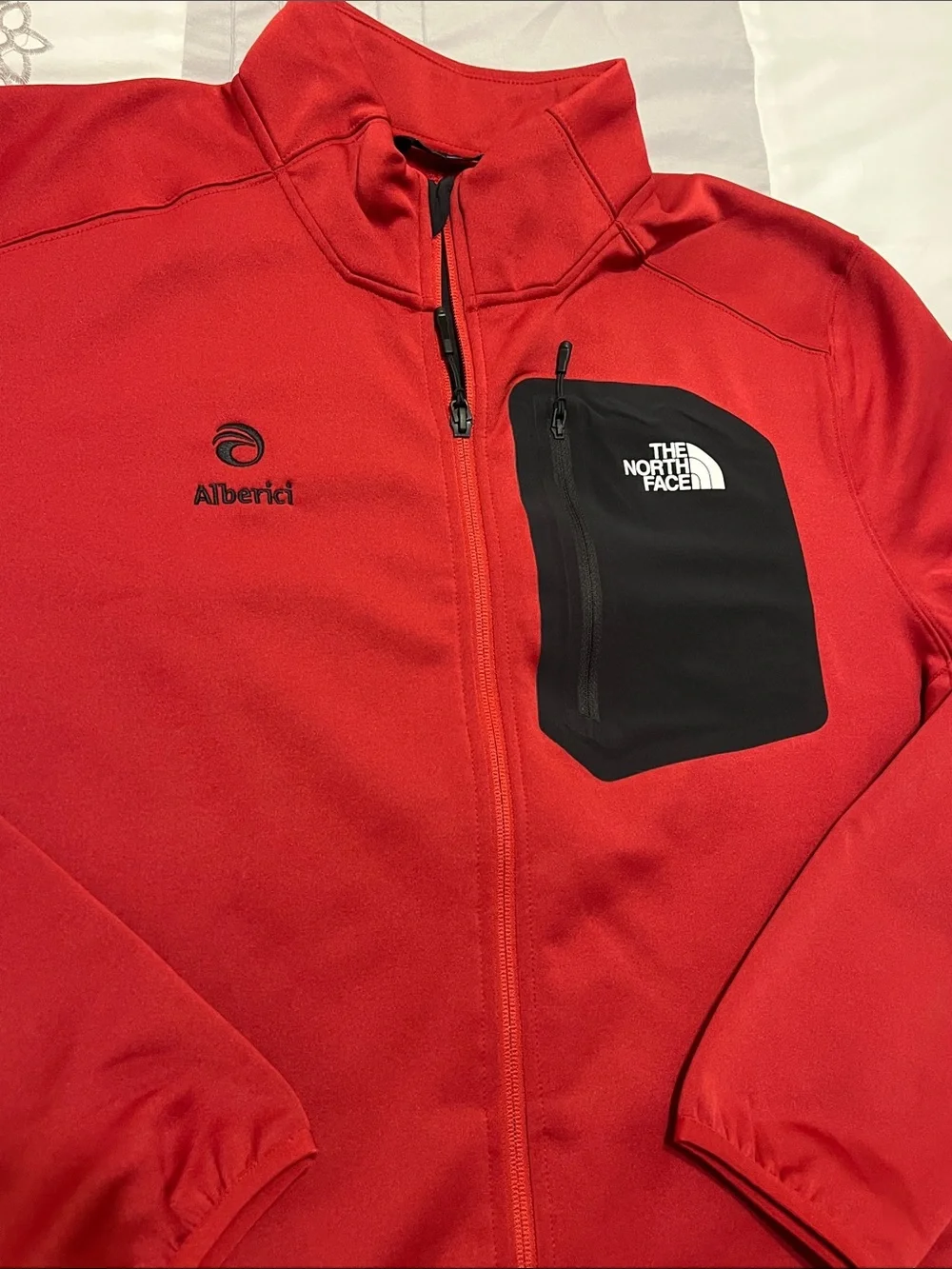 The North Face Red Utility Jacket with Black Chest Pocket